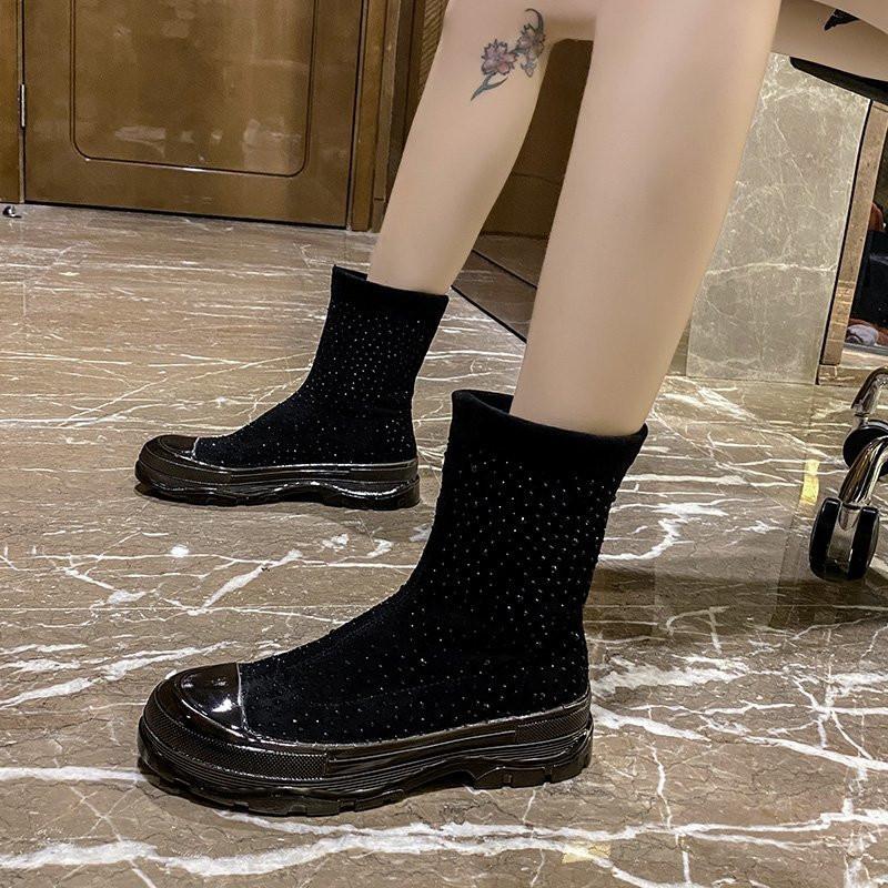 

COOTELILI Leather Women Boots Fall Winter Warm Short Ankle Boots Platform Flats Shoes Slip On 5cm Heel Non-Slip Plus Size 40, Black