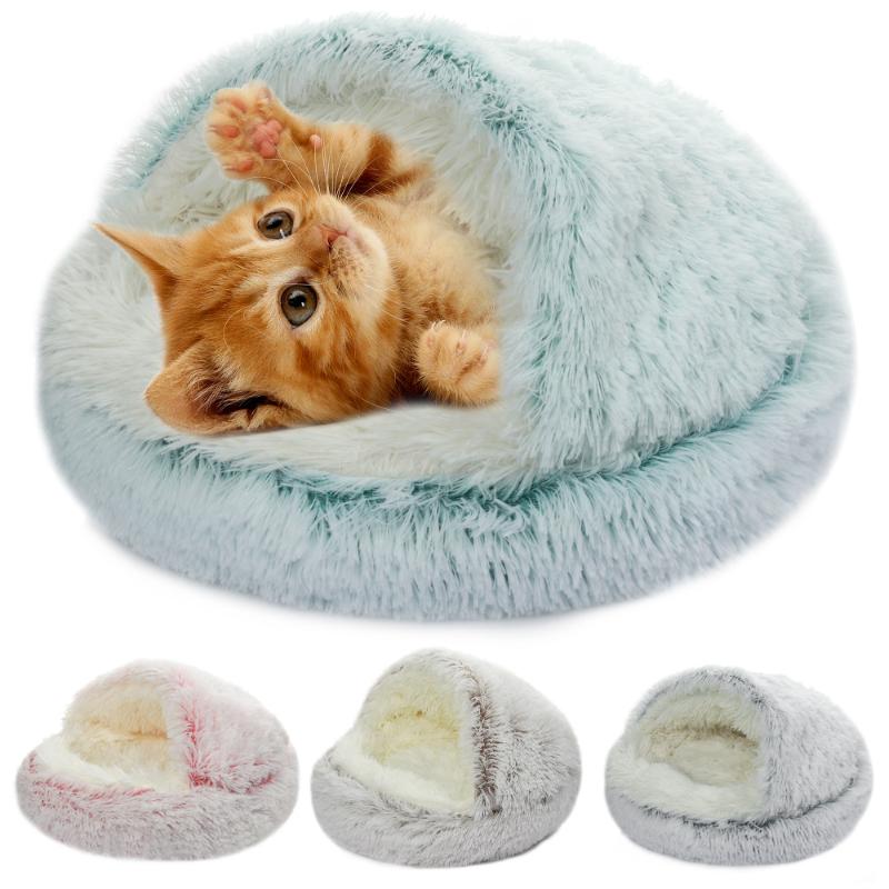 

Pet Dog Cat Round Plush Bed Semi-closed Cat Nest For Deep Sleep Comfort In Winter Cats Bed Small Mat Basket Soft Kennel