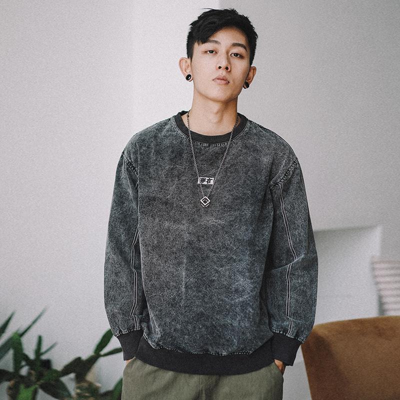 

2021 High quality Spring Fall Retro-washed Denim Man's Jacket National Tide As Joker Sweater RMBN, Dark grey