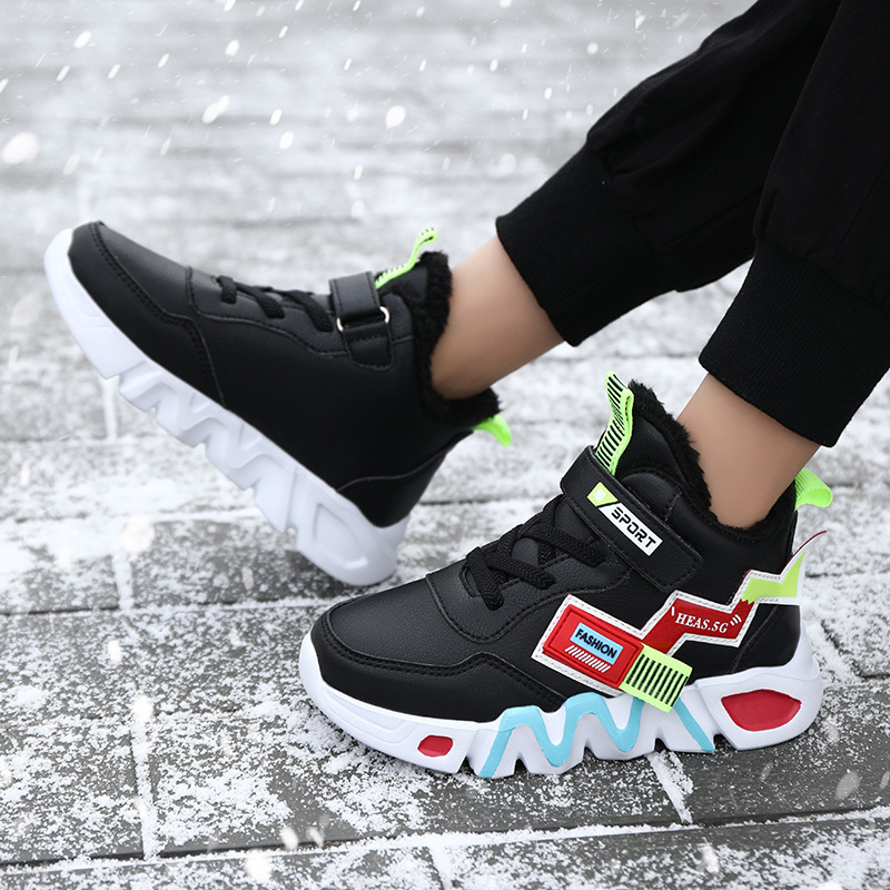 

Children Sneakers warm winter shoes kids 2020 for leather boys girls Child fur plush Velvet fashion school student footwear, Yellow