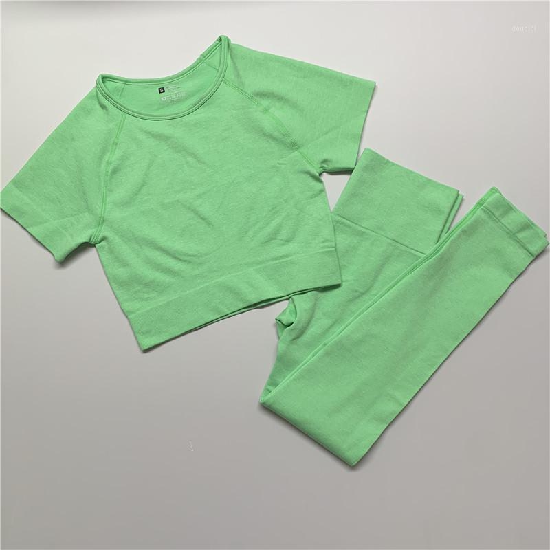 

2 Piece Set Women Solid Seamless Short Sleeve Yoga Sets Workout Clothes for Women High Waist Sports Leggings Sport Suit1, Purple top