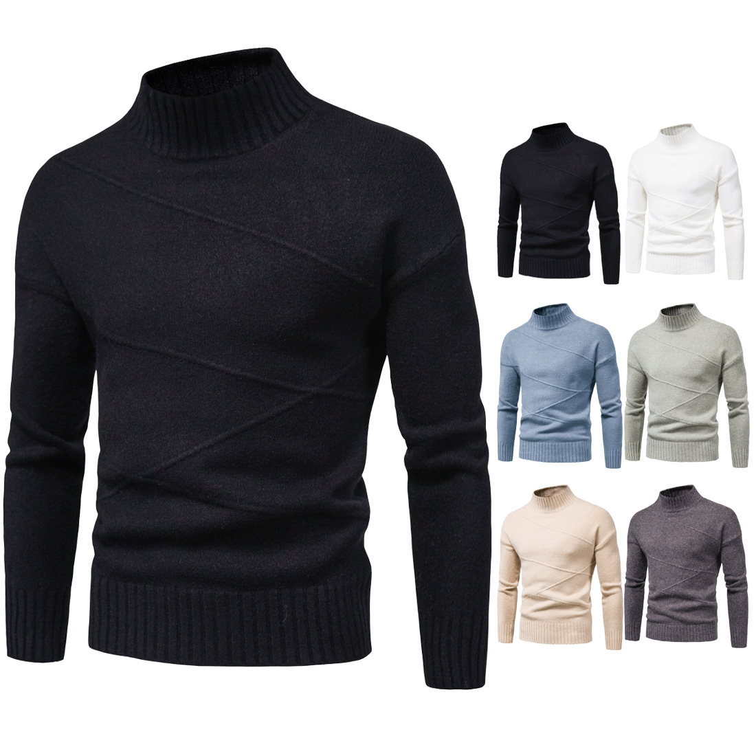 

Sweater Men Solid Color 2020FW Fashion Casual Wear Autumn Knit Tops Trendy High Quality Long Sleeve Men Thin Wool, Black