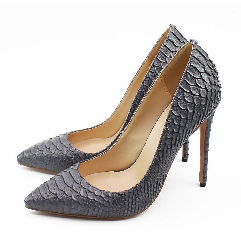 

Femal Sexy Office Pumps Brand Serpentine Leather Dress Shoes Concise Pointed Toe 12cm High Heel Exquisite Party Shoes C010A1, 12cm heel height