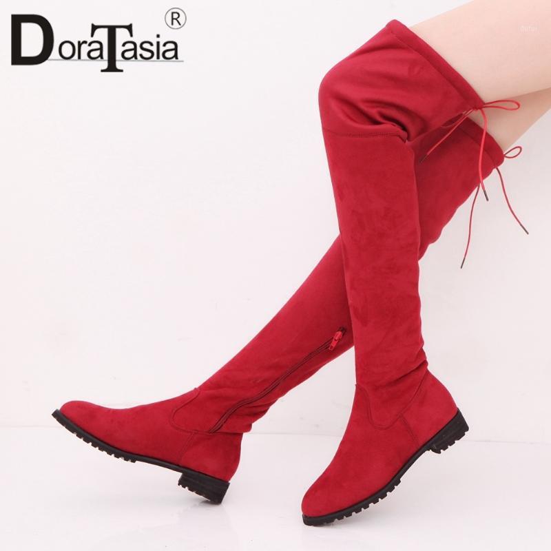 

DORATASIA New Female Over The Knee Boots 2020 Autumn Fashion Boots Women Round Toe Chucky Heels Zip Thigh High Shoes Woman1, Red