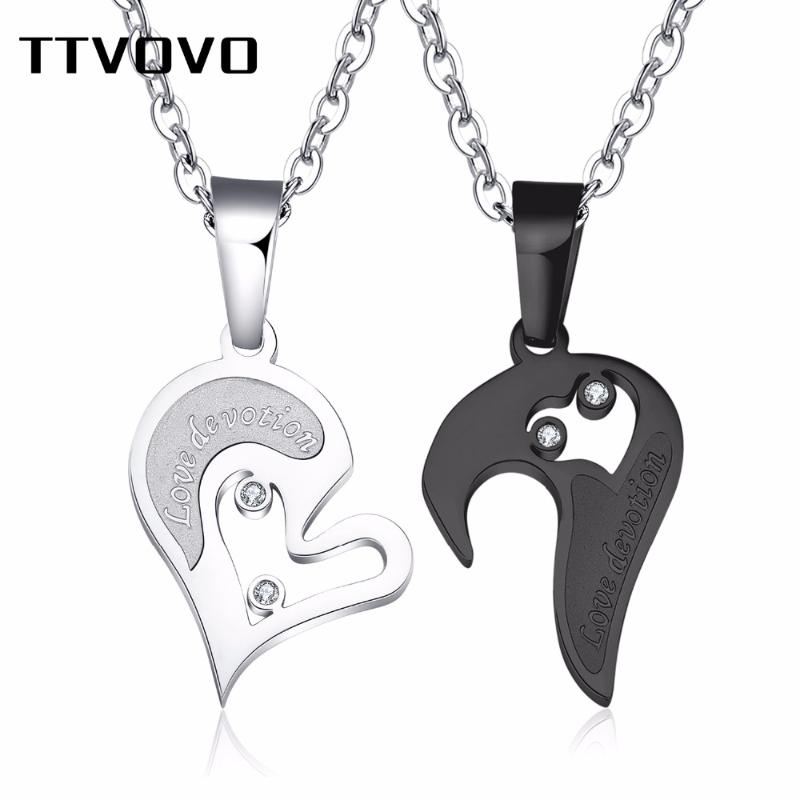 

TTVOVO Creative Detachable Half Love Heart Couple Necklace Pendant for Women Men Stainless Steel Puzzle Matching Promise Jewelry