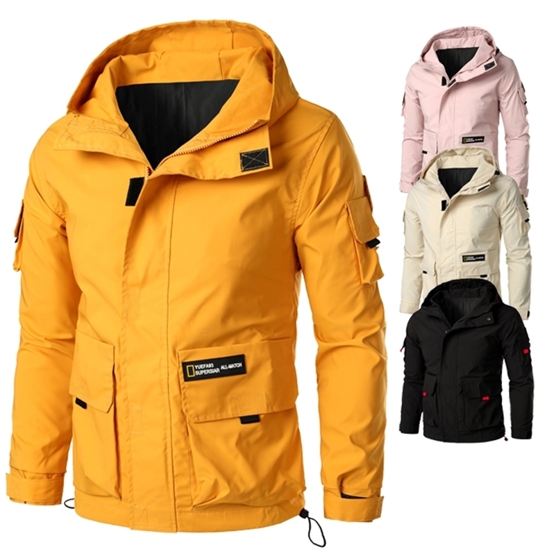 

Men's Windbreaker Jackets Waterproof Military Hooded Zipper Casual Jacket Autumn Male Yellow Brand Fashion Coats Plus Size 5XL 201116, Dsb361-056pink
