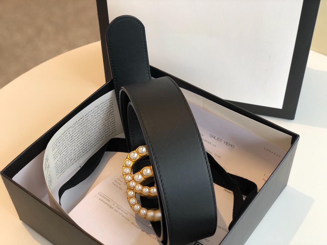 

Classic best quality 4 width black genuine leather with pearl buckle female belt with box men's belt men's belt free shipping, Belt with black white box