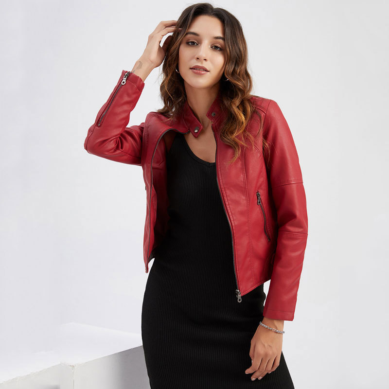 

2020 Autumn Motorcycle Jacket Women Pu Leather Jacket Biker Oversize Plus Size Zipper Leather Coat Female Black, Apricot