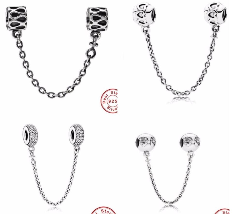 

Fine jewelry Authentic 925 Sterling Silver Bead Fit Pandora Charm Pave Inspiration Crystal Safety Chain Beads beads