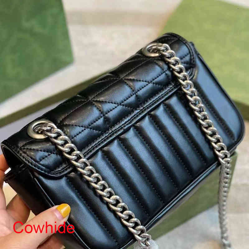 

Cross Body Luxury Brand Marmont Women's Bag Cowhide Quality Very Texture Silver Hardware Design Fashion Lady Single Shoulder Chain 211225, White