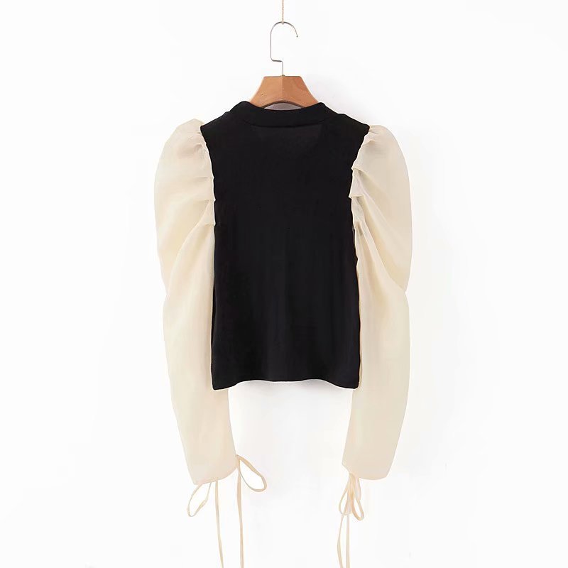 

New European Women Shreds Blouse Long Sleeves Blow Shirts of Casual Lady Retro Tops Femme Qiap, Picture color