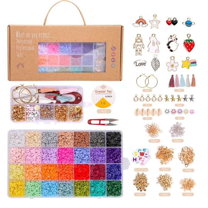 

Girl Beads Toy Set with Accessory Diy Handmade Creative Clay Beads Crafts Art Making Bracelet Necklace Jewelry Kit Birthday Gift 220312