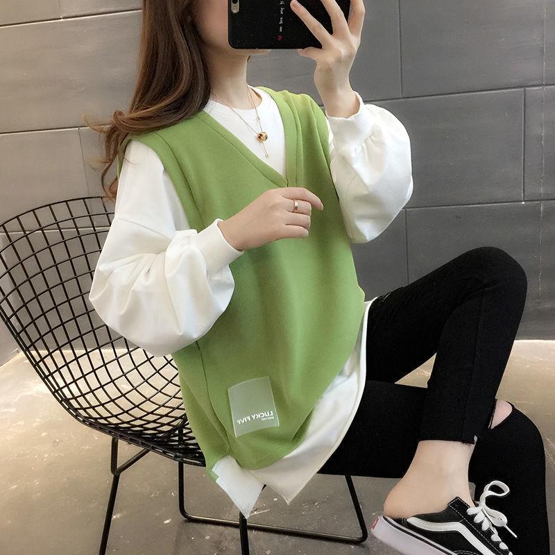 

Crewneck pullover colorblock sweater Women's Spring and Autumn wear new loose outer cotton jacket in 2020, Black