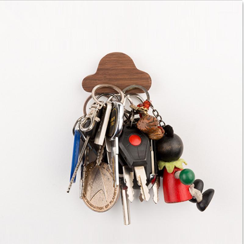 

Wood Wulnut & Beech Adhesive Wall Hooks Magnetic Key Hanger1