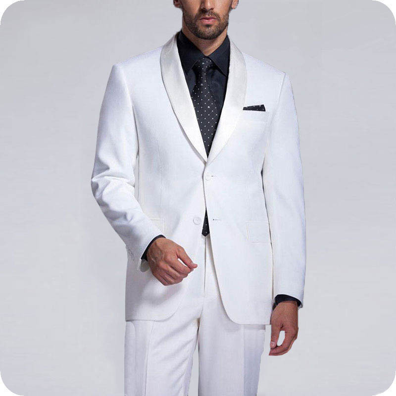 

White Groom Tuxedo Men Wedding Suit Groomsmen Attire Latest Design Ternos Slim Fit Best Man Blazer 2Piece Coat Pants Evening Party