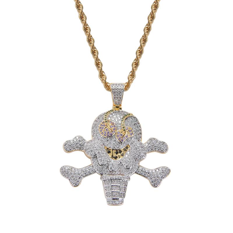 

Hip Hop Jewelry 18k Gold Plated Zirconia Simulated Diamond Iced Out Chain Pirate Cream Pendant Necklace for Men Charm Gifts