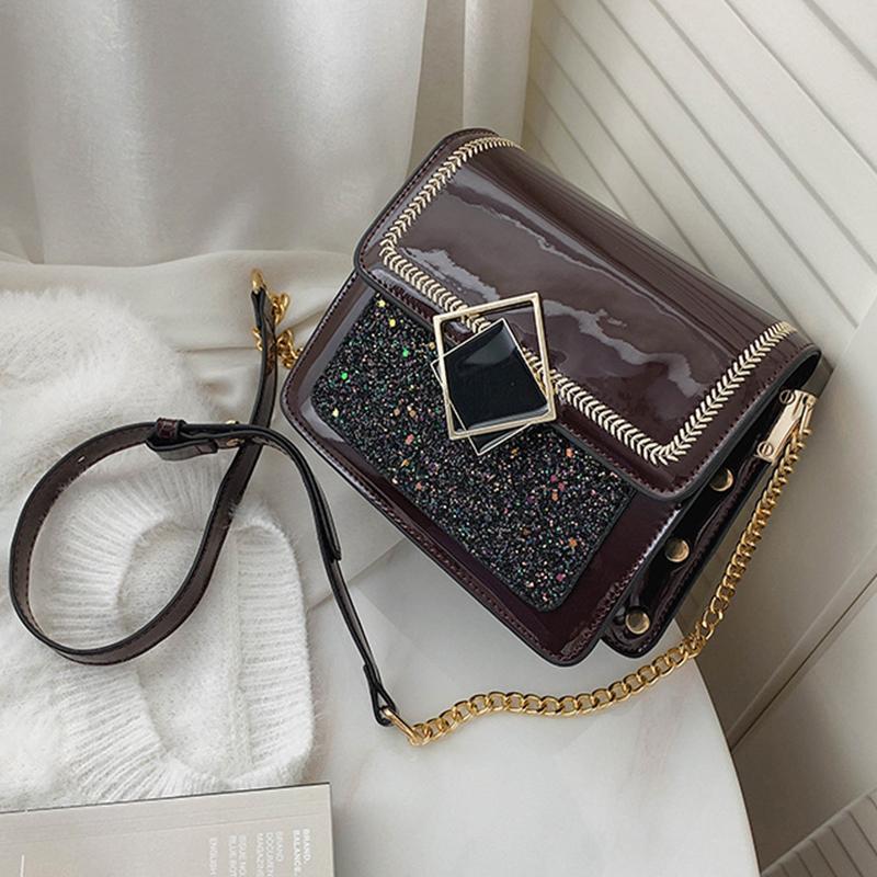 

Small Sequins Flap Bag Patent Leather Shoulder Bag For Women 2021 Fashion Lock Female Crossbody High Quality Trends Handbags, Black