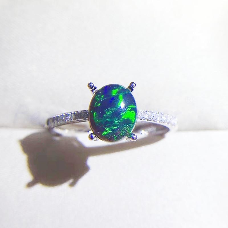 

Cluster Rings Per Jewelry Natural Real Black Opal Simple Oval Ring 6*8mm 0.8ct Gemstone 925 Sterling Silver Fine Q204220, Golden;silver