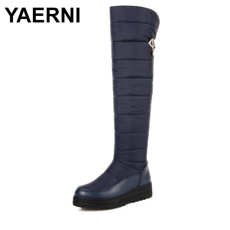 

YAERNI Over the knee boots for women winter boots keep warm zipper platform shoes woman waterproof large size 35-44 E670, Black