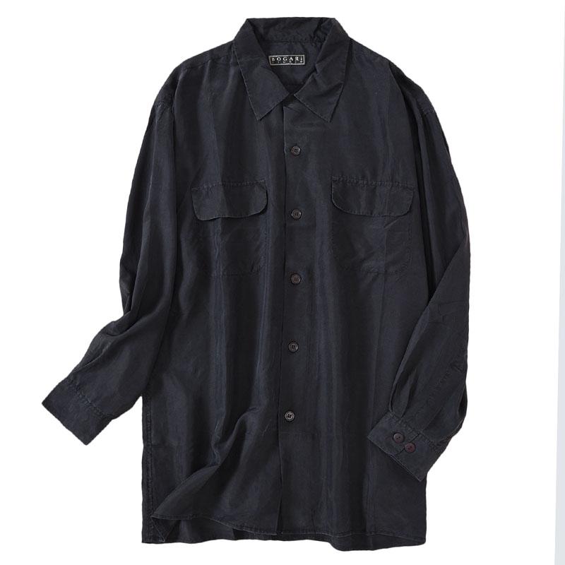 

Men's Casual Shirts Men Shirt Long Sleeve US Size 100 Silk Cool Black Big Double Pockets Loose