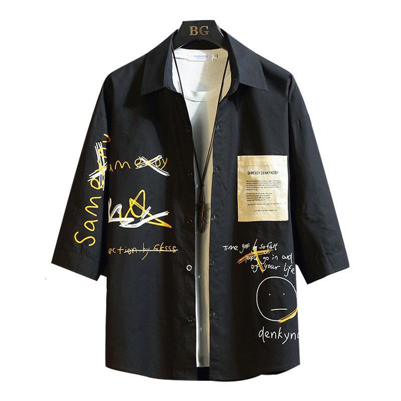 

Same Spring Shirts Autumn Glove From Three Quarters Costura Plus Size Male Shirt Streetwear Tops Gm7e, Black