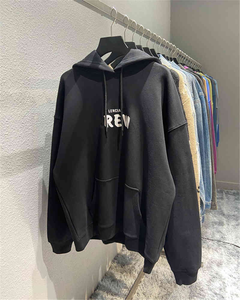 

Men's Hoodies & Sweatshirts High version 21fw autumn winter front and back crew lettered printed Unisex Hoodie 2KXS, Black