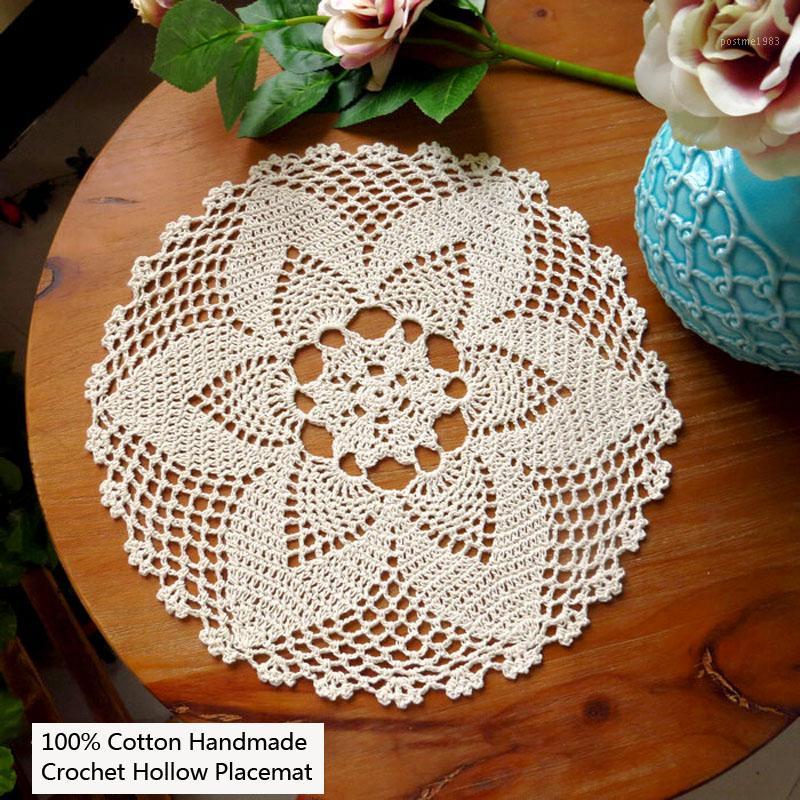 

Set of 4 100% Cotton Handmade 12'X12' Crochet Hollow Design Placemats 30cmX30cm Washable Tabletop Decoration for Everyday Use1