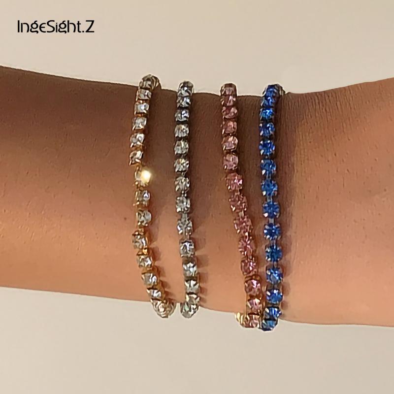 

Charm Bracelets IngeSight.Z 5 Colors Stylish Shiny Rhinestone Crystal Chain Bangles For Women Simple Minimalist Bracelet Wrist Jewelry