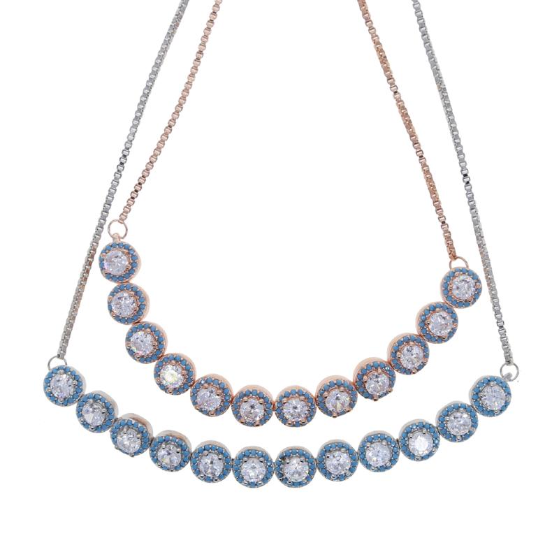 

hot selling fashion round Cubic Zirconia turquoises Paved charm rose silver color Adjustable box Chain Tennis Bracelet For Women