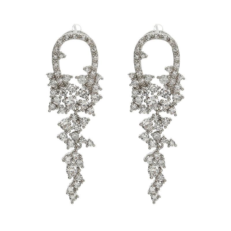

Hoop & Huggie Dinner Bridal Jewelry Cross-border Accessories European And American Tassel Earrings Long Dress Micro-inlaid Zircon