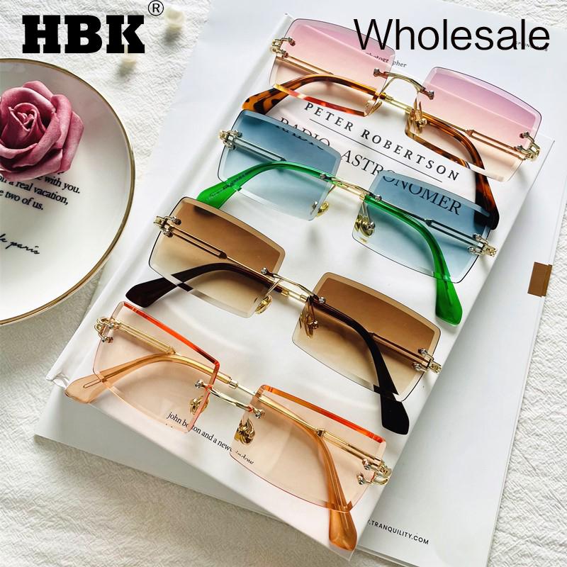 

HBK Wholesale Vendors Rimless Sunglasses Women Men Fashion Small Rectangle Sun Glasses Square Red Shades For Ladies Male In Bulk
