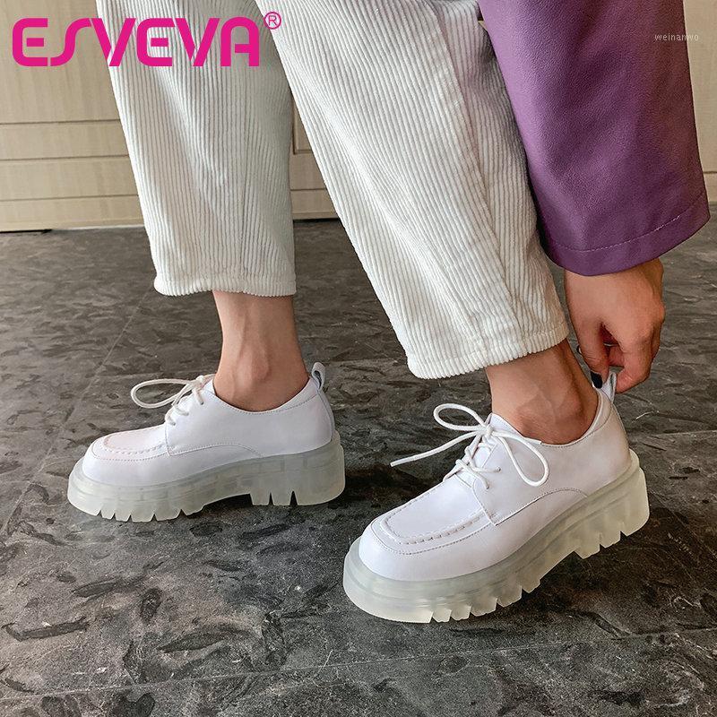 

ESVEVA 2021 Cow Leather Ankle Boots Women Boots Winter Women Shoes Round Toe Crystal Heel Lace Up Size 34-391, Black