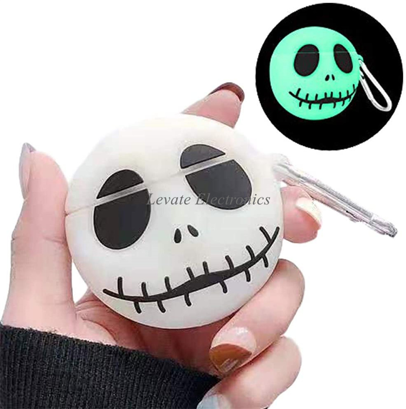 

Fashion Headphone Accessories Soft Silicone Cute Halloween Luminous Skull Case Cover with Keychain for AirPod Pro/2/1