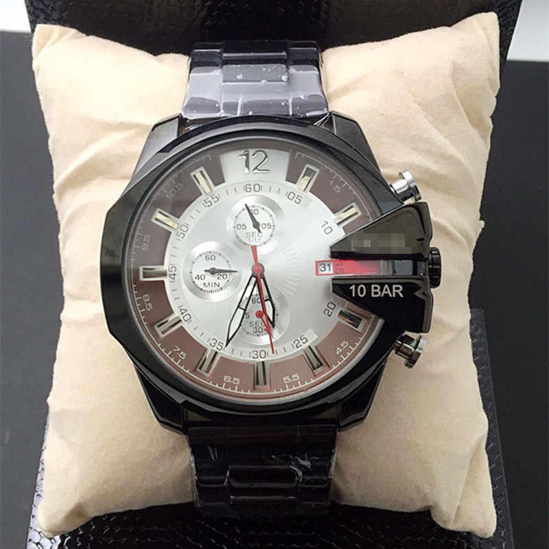 

Big men's leisure watch multi function movement running second quartz steel band Watch, Black face