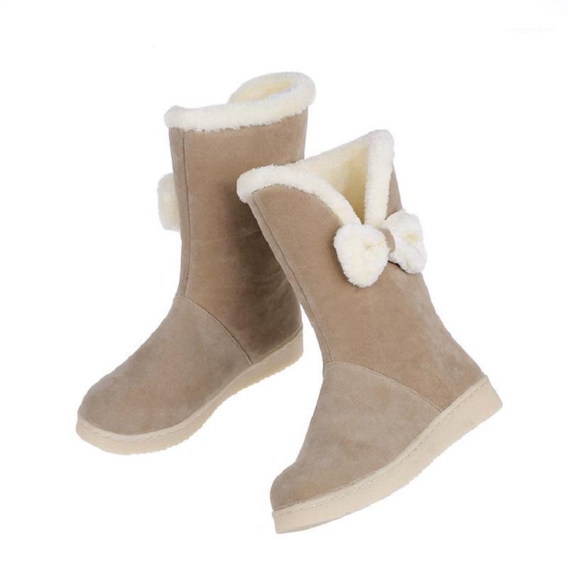 

New winter snow boots women warm flat platform ladies shoes fashion sexy bow mid calf cotton boots botas mujer chaussures femme1, Black