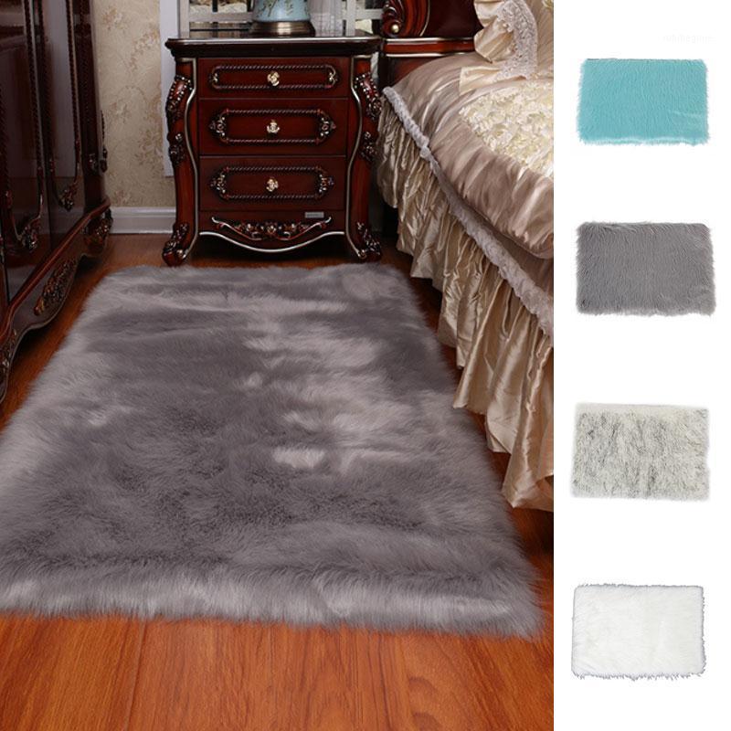 

Artificial Wool Chairs Hairy Carpet Soft Wool Carpet Artificial Sheepskin Rug Home Decoration Arts Bed Living Room Bedroom1, Blue