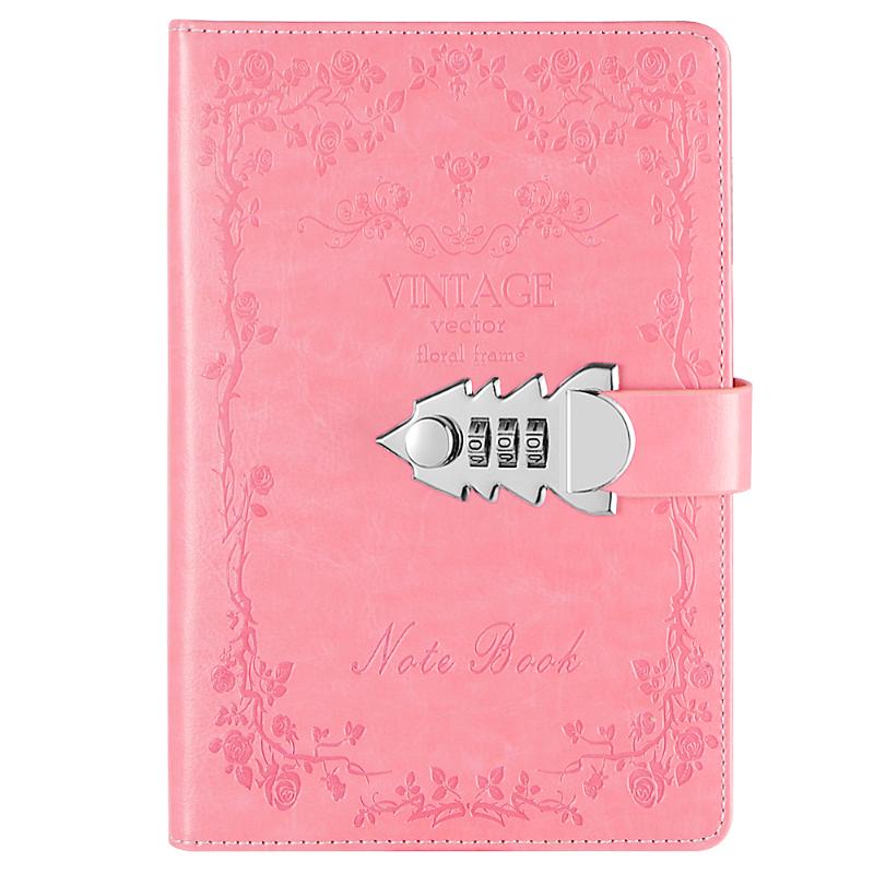 

Retro Notebooks Password PU Leather A5 Agenda With Lock Planner Diary Books School Supplies