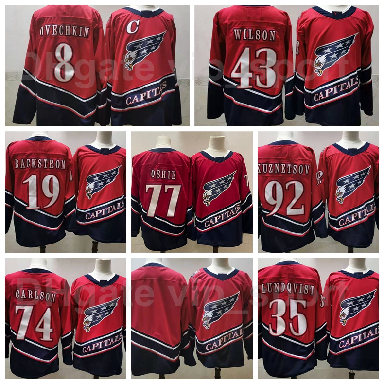 

Reverse Retro Washington Capitals Hockey 35 Henrik Lundqvist Jersey 8 Alex Ovechkin 19 Nicklas Backstrom 43 Tom Wilson TJ Oshie Stithched, Blank red