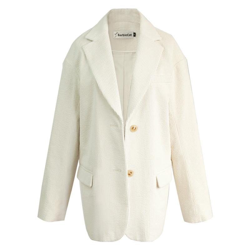 

2020 Autumn Fashion Women Blazer Coat Full Sleeve Notched Office Lady Corduroy Wild Loose Thick Solid Jackets C422, White