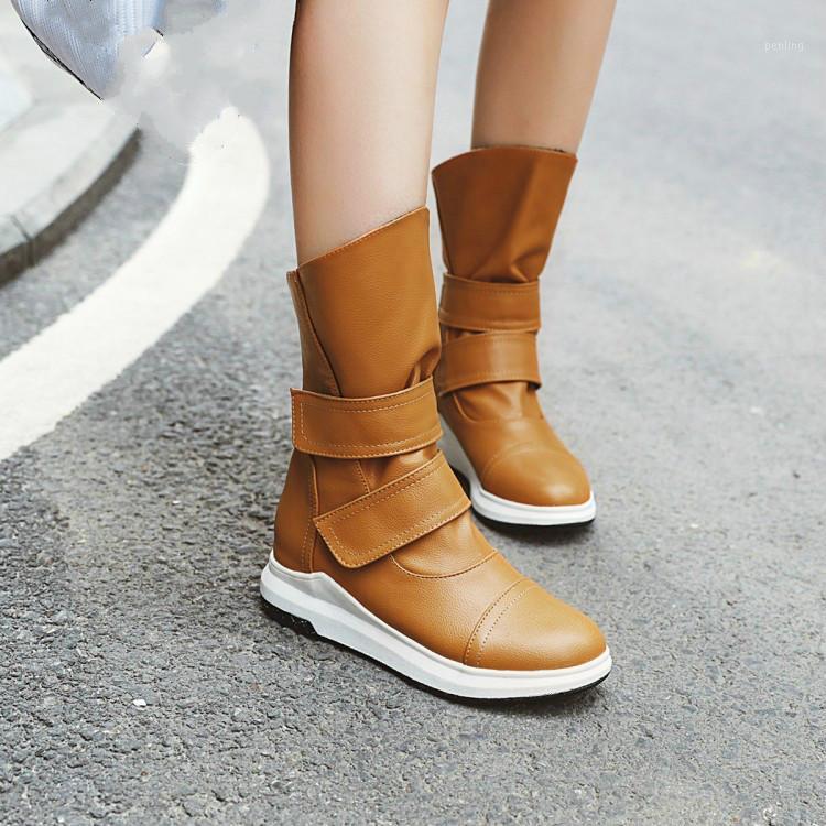 

Winter boots women Round head Increase within boots belt buckle platform white plus size34-43 women1