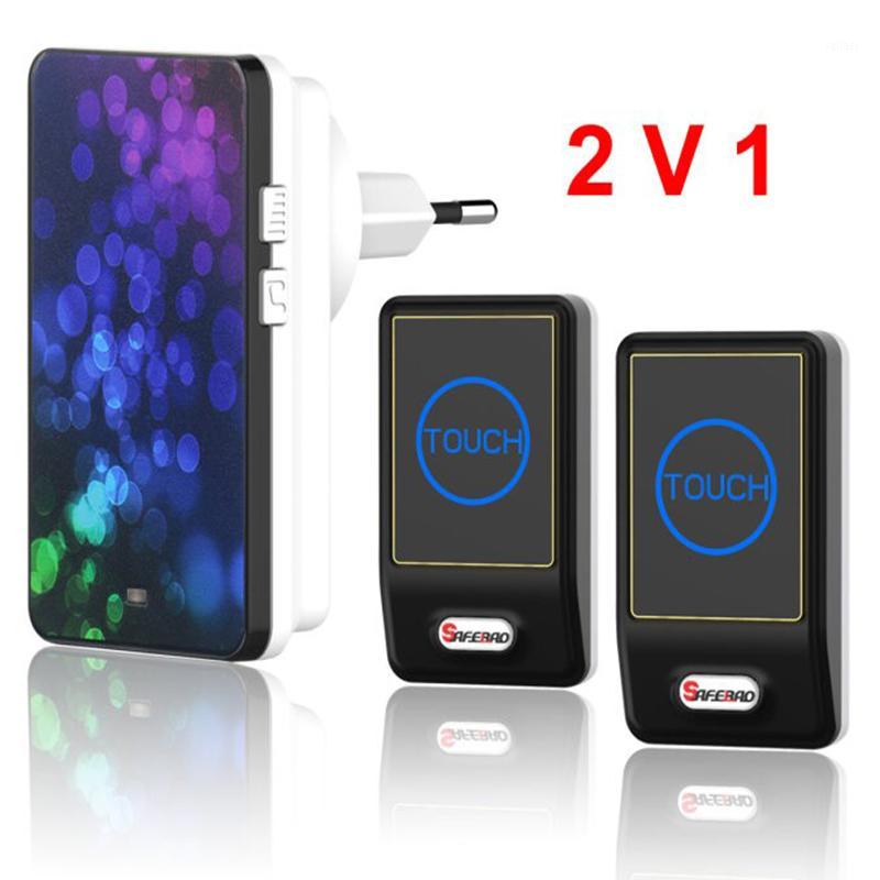 

Saful Waterproof Plug-in Wireless Door Bell EU Plug touch button Good quality 36 Chimes 2 Ourdoor Transmitter + 1 Indoor Receive1