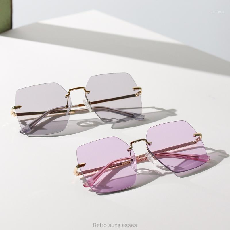 

Sunglasses Oversized Square Women 2021 Rimless Sun Glasses Large Brown Female Retro With Box FML1