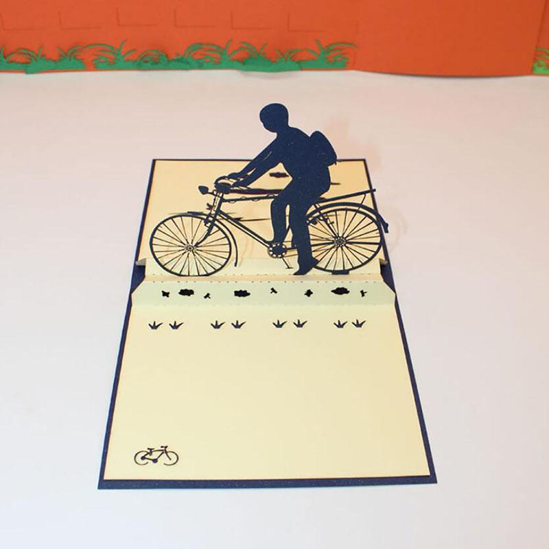 

Greeting Card Creative DIY Paper Cut Up Bicycle Greeting Card 3D Handmade Riding A Bike Father's Day Gift Cards With Envelope