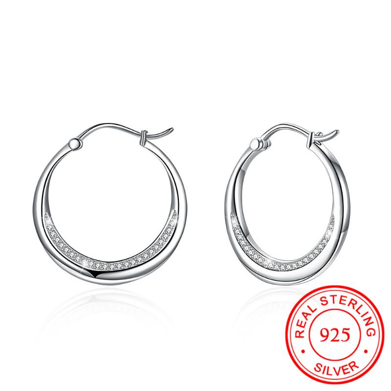 

Hoop & Huggie 2021 S925 Sterling Silver Charm Earrings White Austrian Crystal Rhinestone For Wedding Party Jewelry Gifts
