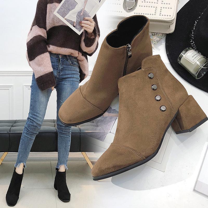 

Flock Casual Womens Boots Ankle Short Solid Rivet Vintage Boots Round Toe Med Fashion Winter Big Size Shoes, Black