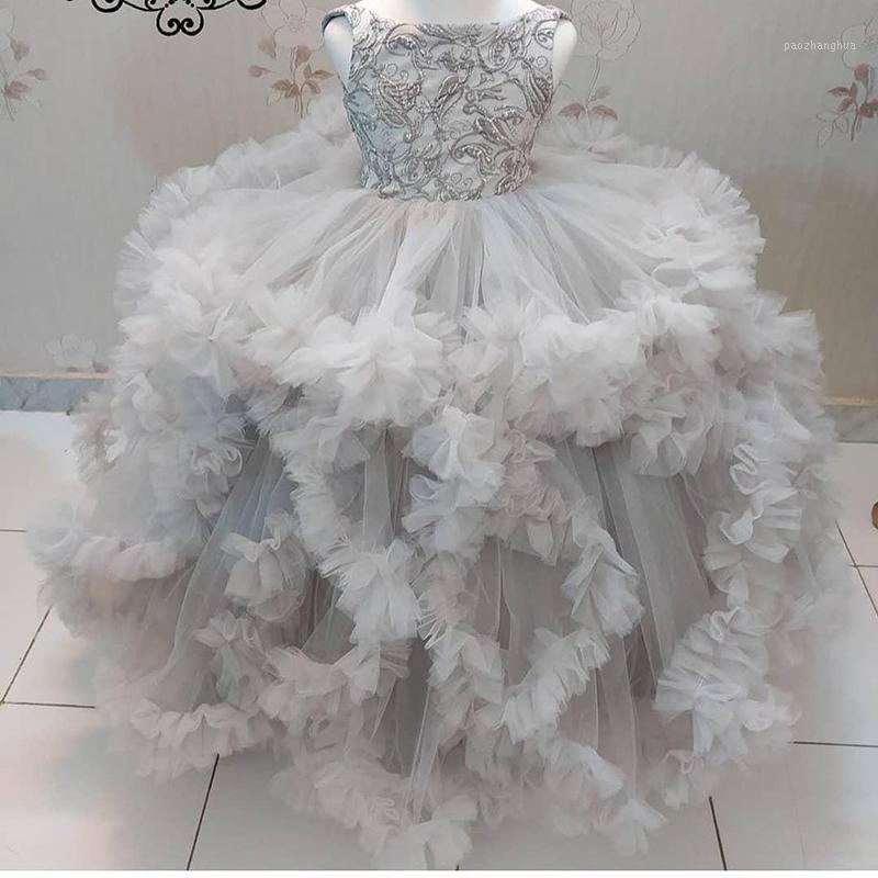 

2020 Silver Lace Flower Girl Dresses Ruffles Tollder Skirt Informal Party Gowns Cheap Pageant Dress Wear1, Green