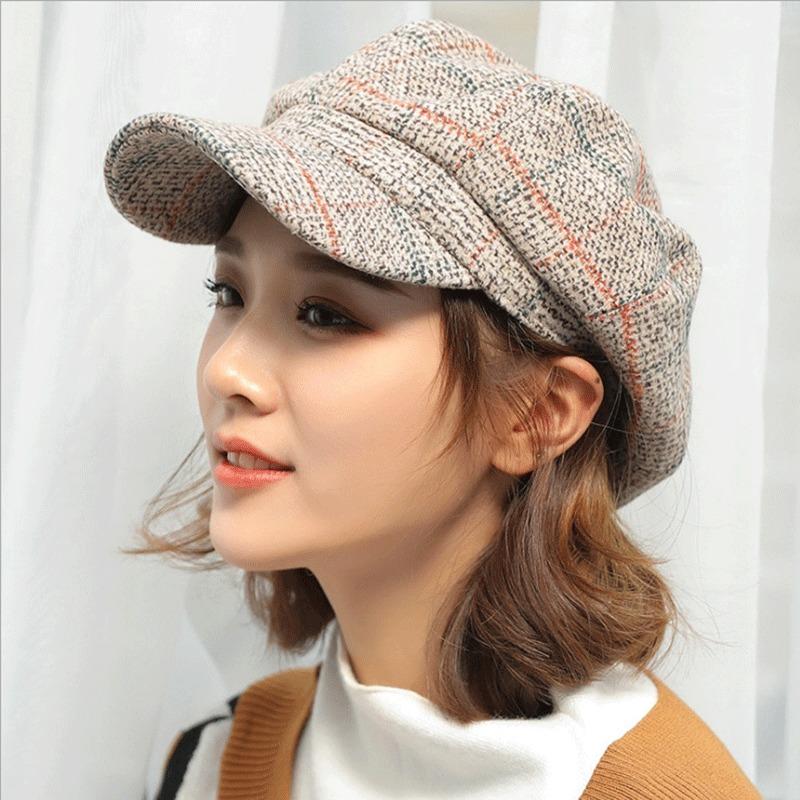 

Boinas Para Mujer Octagonal Hat Female Autumn and Winter Tide Casual Cap All-match British Retro Casquette Homme Cappello Donna, Black