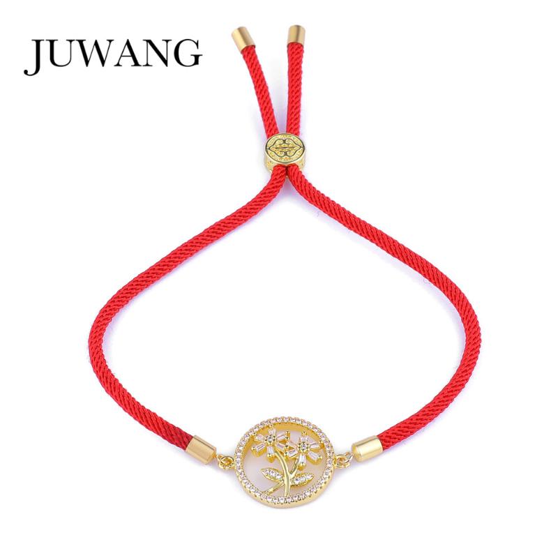 

JUWANG Fashion Round Flower Plant Women Bracelet Luxury Cubic Zirconia Micro Pave Charm Sliver Gold Adjustable Bracelet