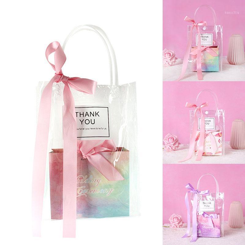 

Transparent Gift Packaging Tote Bag With Gift Box Ribbon Wedding Bridesmaid Candy Box Package Bags Party Accessories1