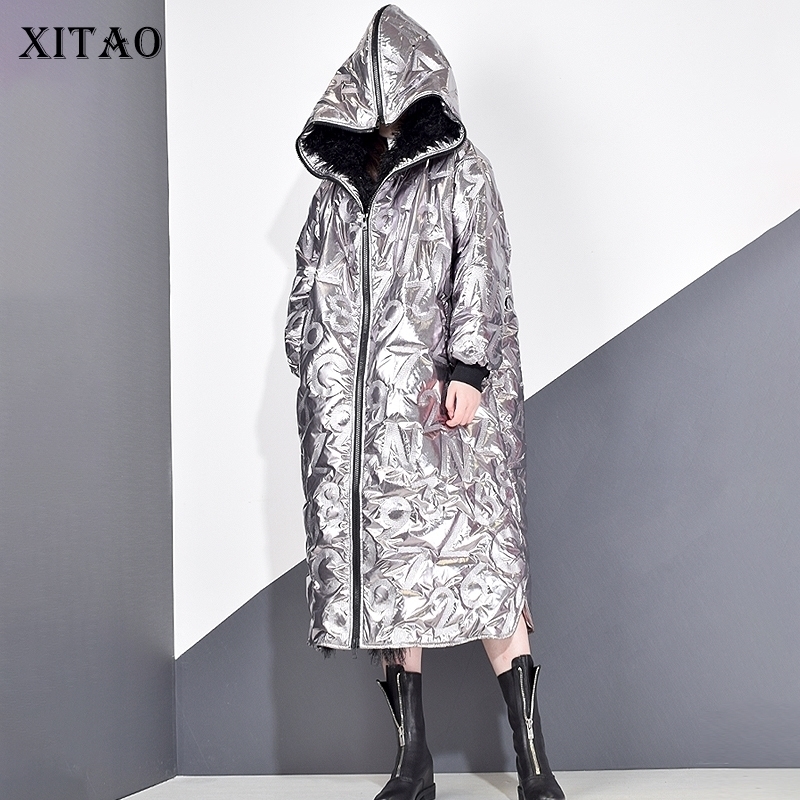 

XITAO Personality Winter Coat Women Letter Pattern Streetwear Parka Tide Brand Loose Plus Size Women Clothes New DMY1754 201120, Silver dmy1754